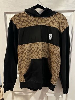 Coach Men's Black and Brown Signature Patchwork Crewneck Hoodie